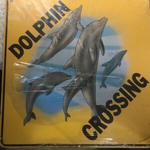 METAL SIGN Dolphin Crossing colorful screen printed sign 12 x 12 inches